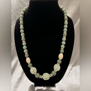 Vintage 1980’s Burst of Spring Sage Green and Cream Beaded Necklace 28”